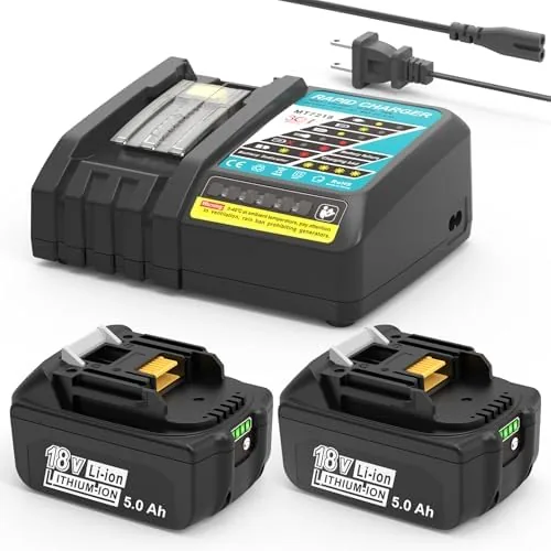worthmah 2pack 18v 50ah battery and charger combo replace for makita 18v battery lithium ion bl1850b bl1860b compatible with original 18 volt cordless power tool